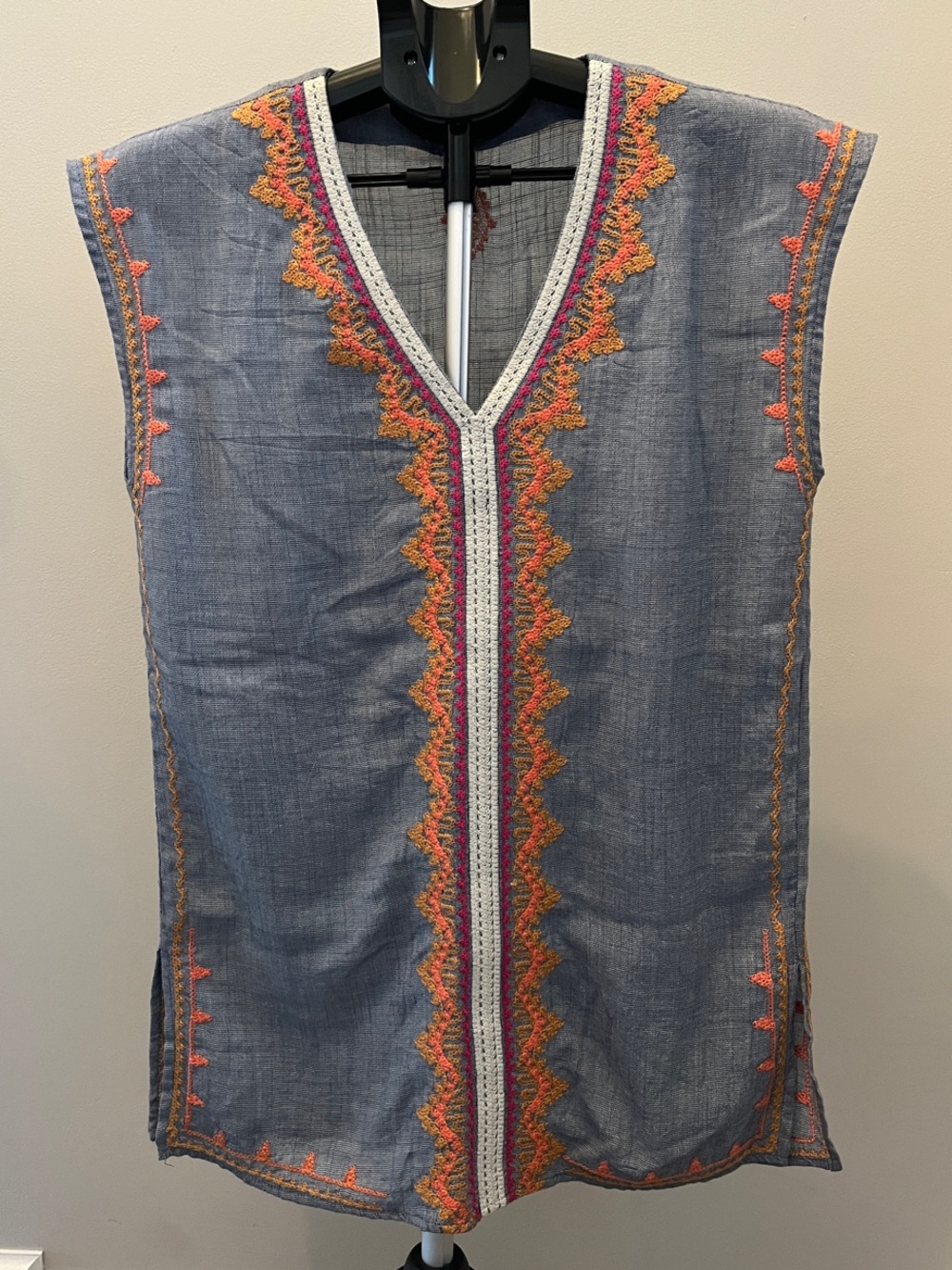 THML Blue Embroidered Sleeveless Tunic Top - Size Small